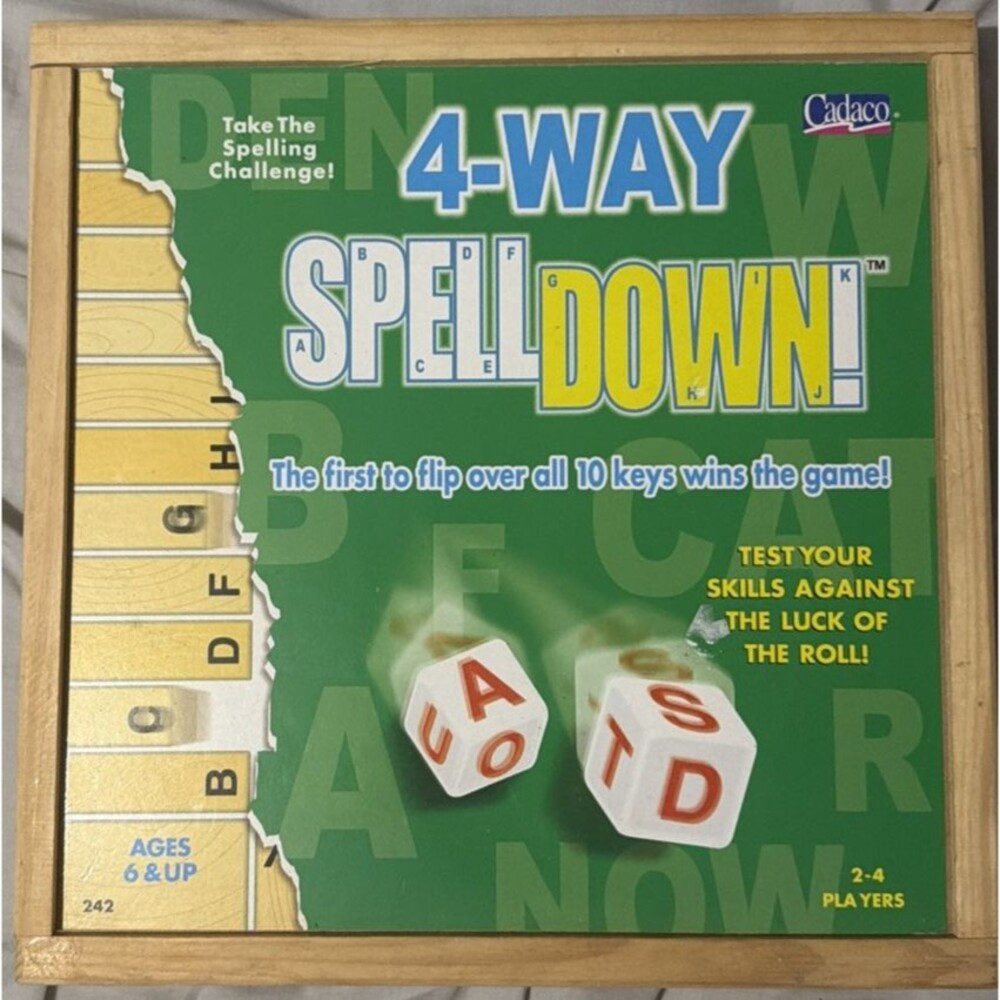 4 Way Spell Down Spelling Practice Educational Wooden Game Cadaco Ages 6+